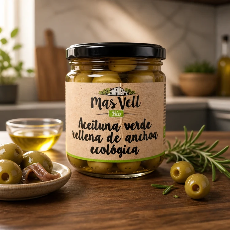 Hiszpańskie oliwki zielone nadziewane anchois BIO 350 g