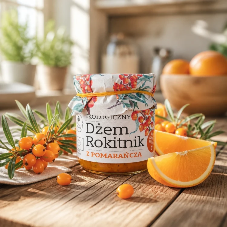 Ekologiczny dżem z rokitnika z pomarańczą BIO 200 ml w szklanym słoiku