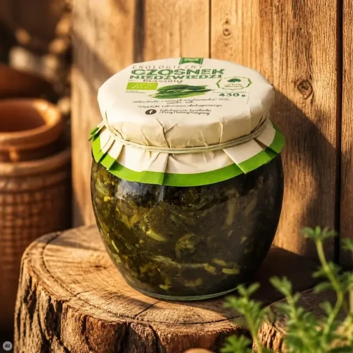 Ekologiczny kiszony czosnek niedźwiedzi BIO 430 g w słoiku
